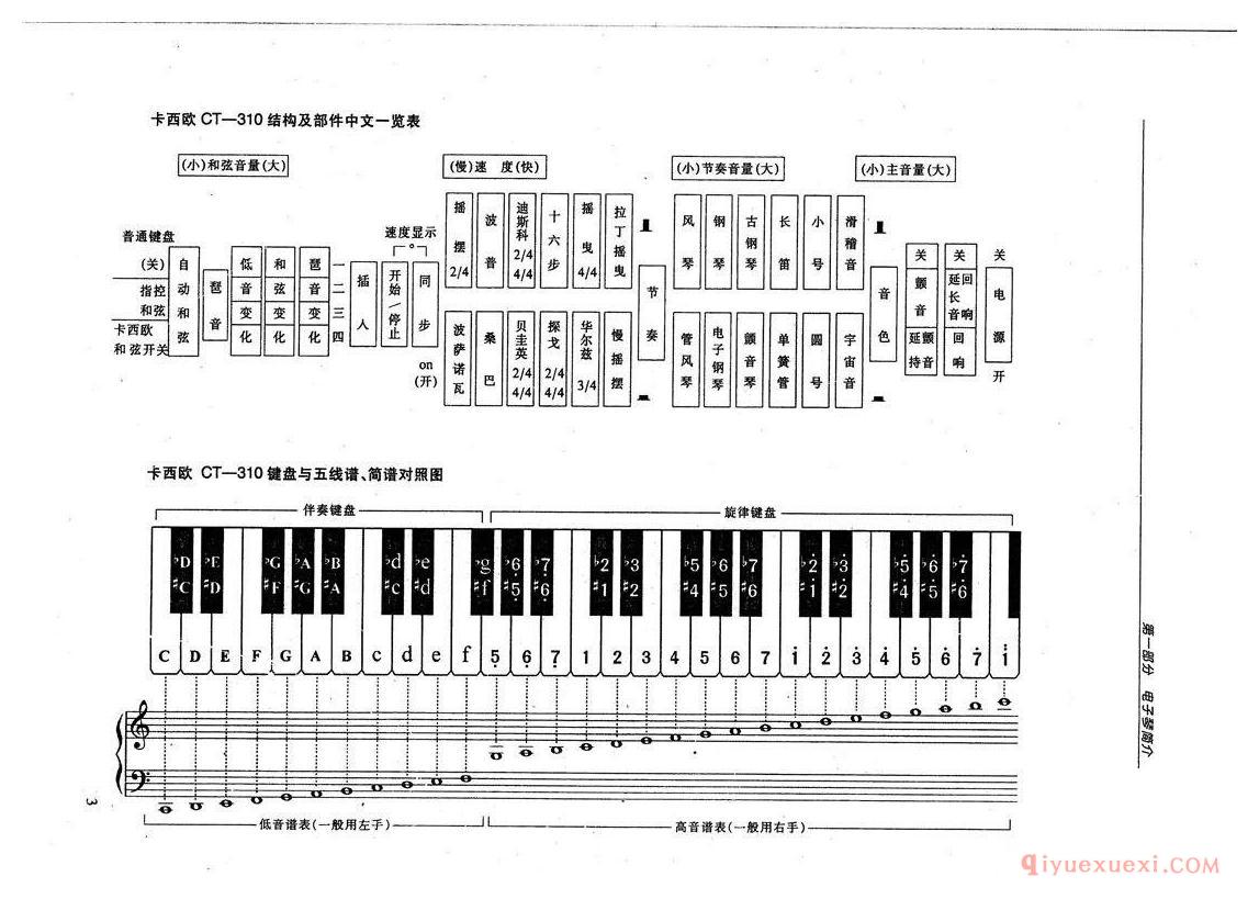 61键电子琴键位高清大图