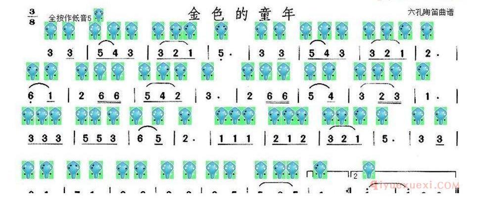 6孔陶笛谱子《金色的童年》