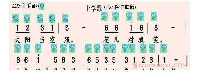 6孔陶笛谱子《上学歌》