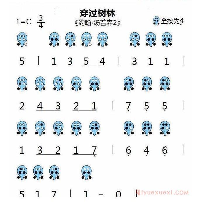 6孔陶笛谱子《穿过树林》