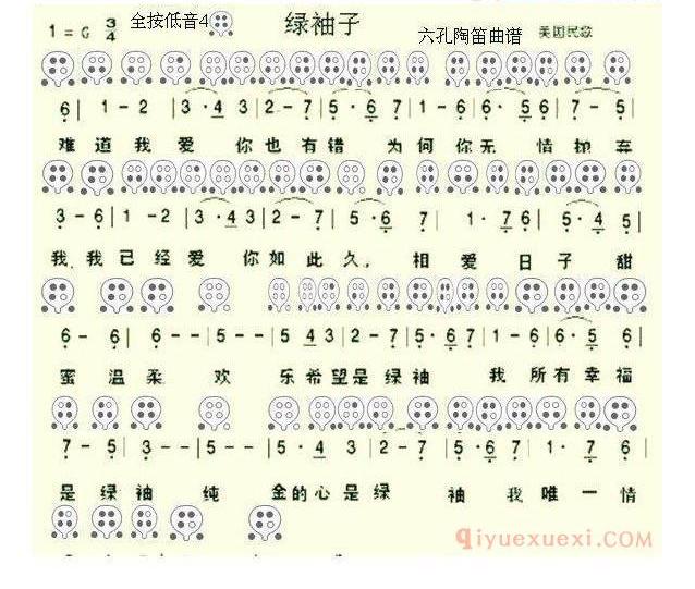 6孔陶笛谱子《绿袖子》