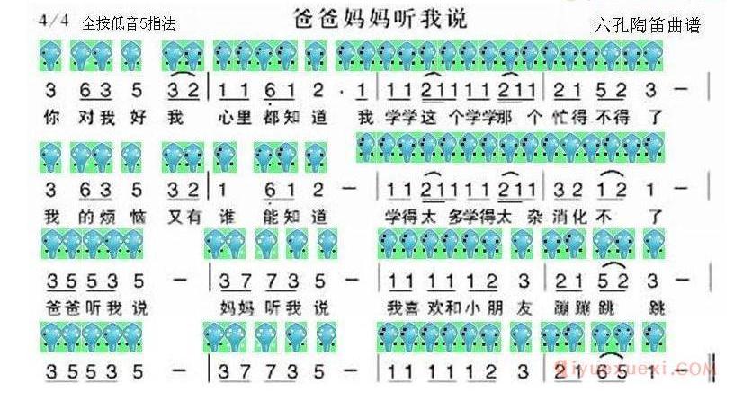 6孔陶笛谱子《爸爸妈妈听我说》