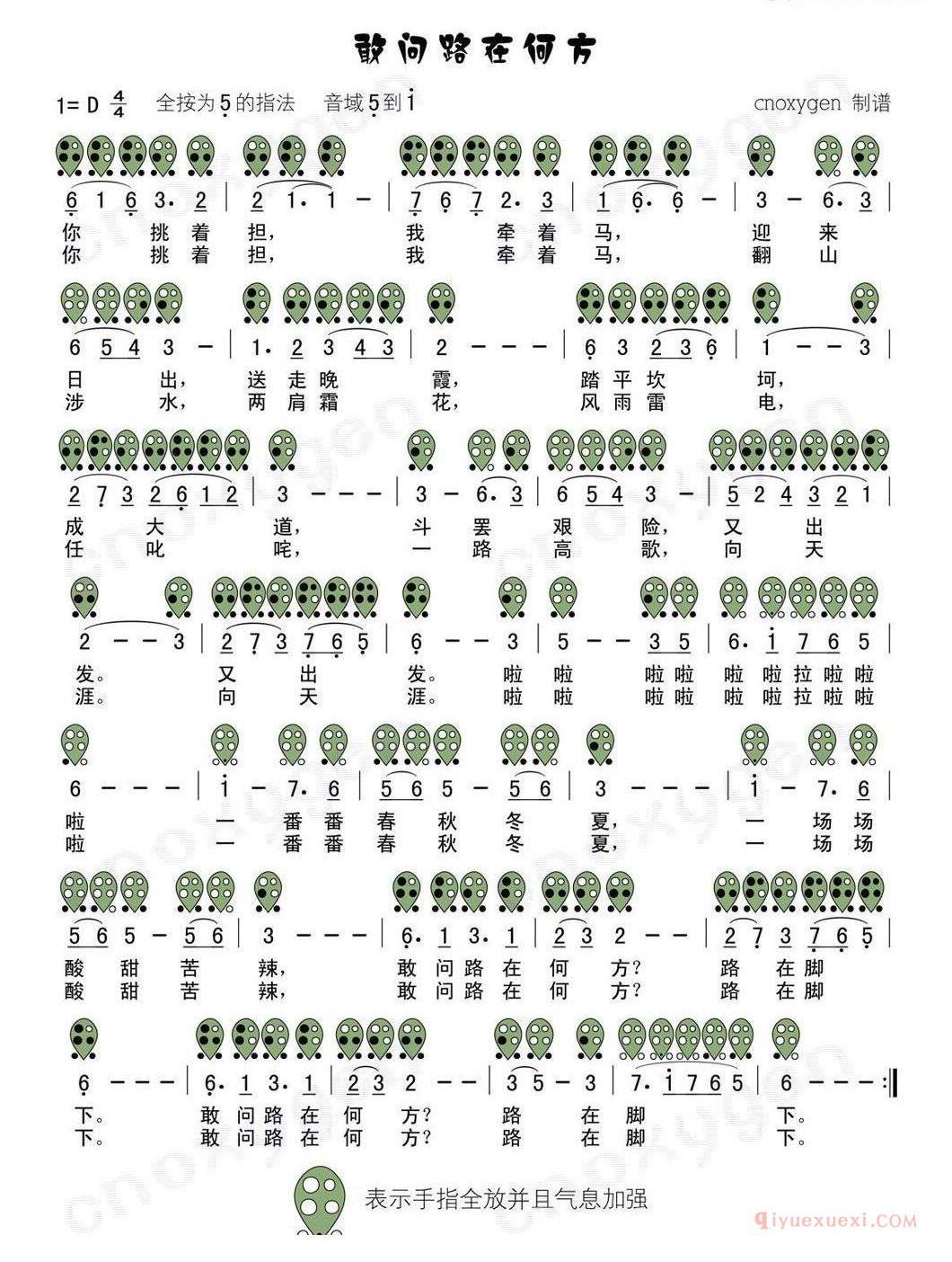 6孔陶笛曲谱《敢问路在何方》连续剧西游记片尾曲