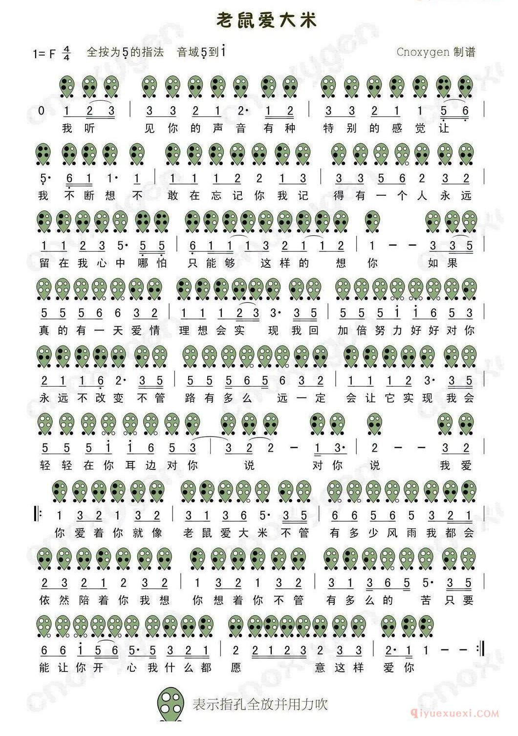 六孔陶笛谱《老鼠爱大米》