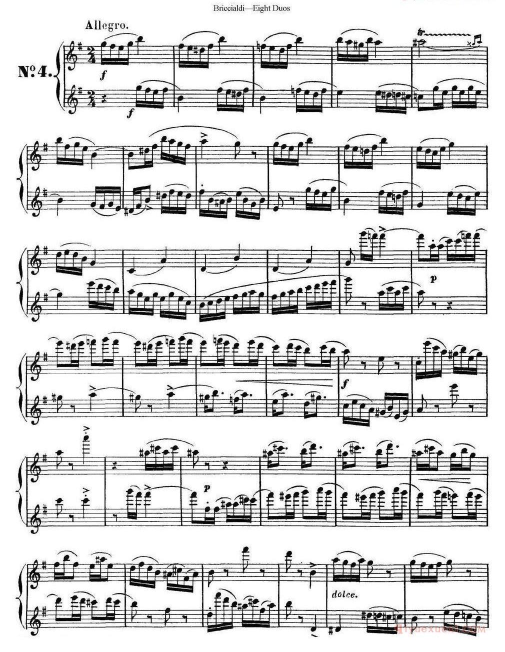长笛谱子[8首博瑞西亚第长笛二重奏/NO.4]五线谱