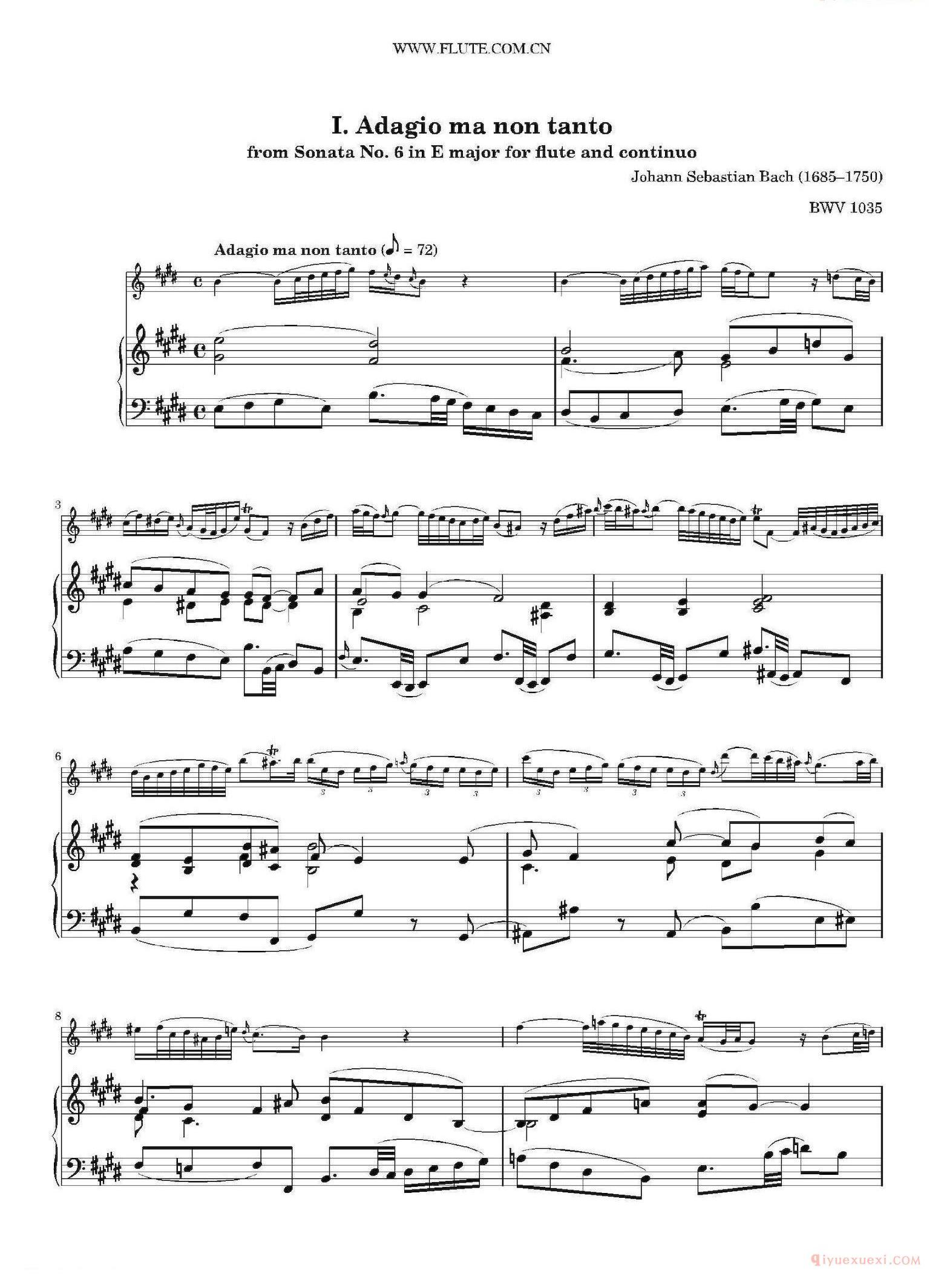 长笛谱网[Adagio Ma Non Tanto/BWV1035]五线谱