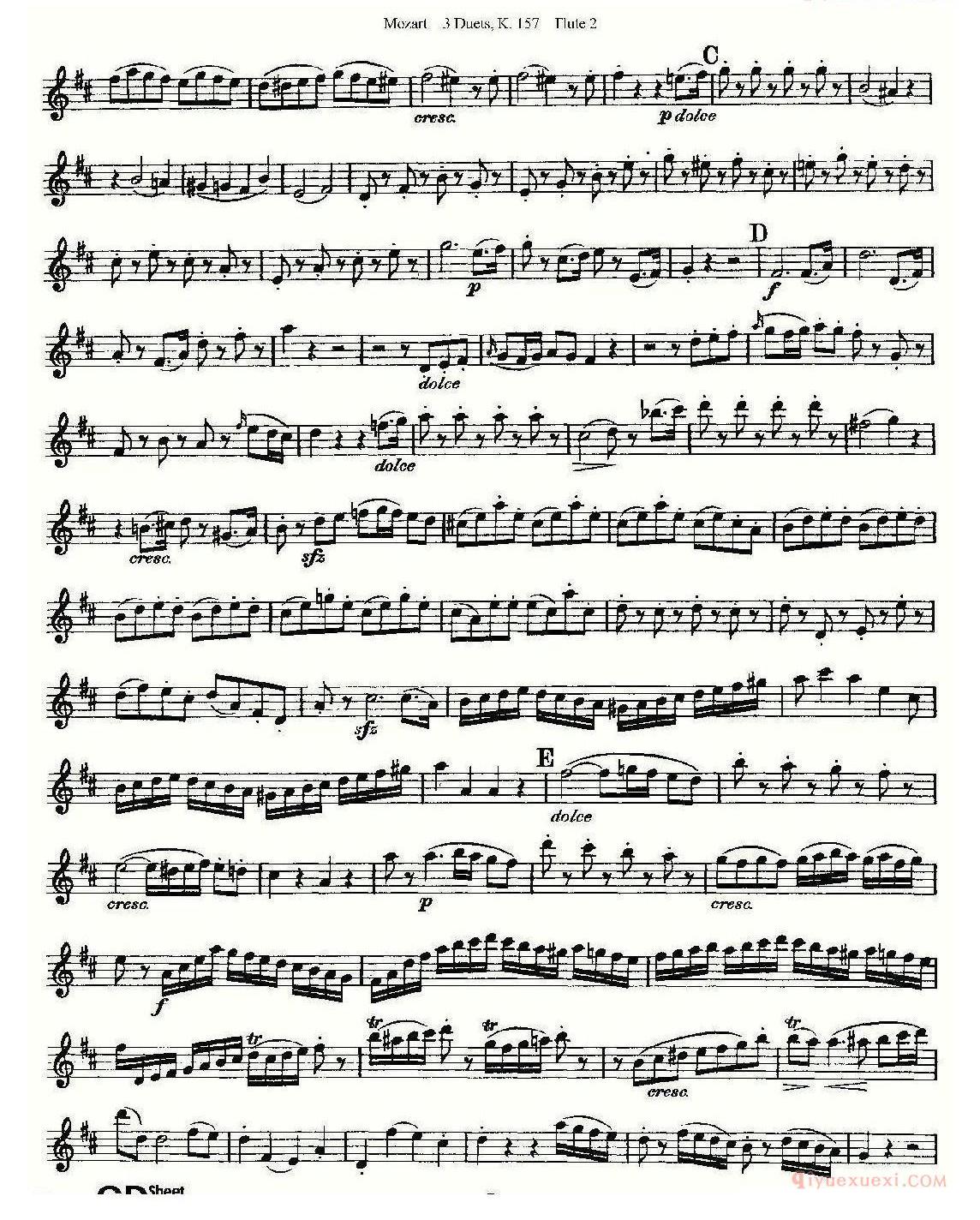 长笛谱子[3 Duets K.157 之第二长笛/二重奏三首 K157号]五线谱