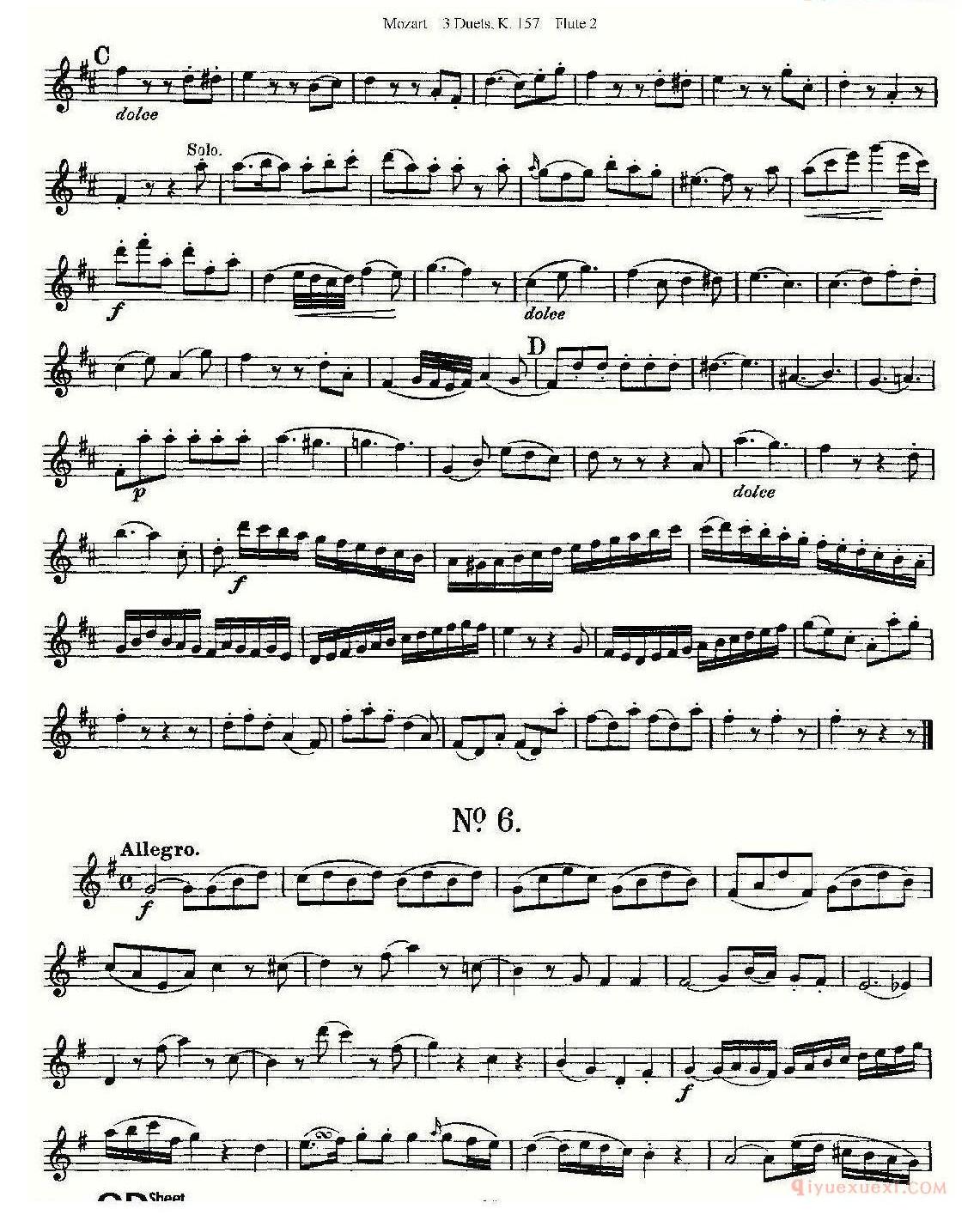 长笛谱子[3 Duets K.157 之第二长笛/二重奏三首 K157号]五线谱