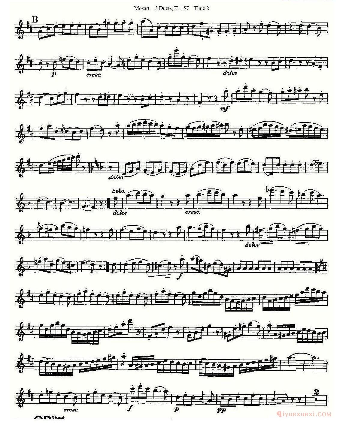 长笛谱子[3 Duets K.157 之第二长笛/二重奏三首 K157号]五线谱