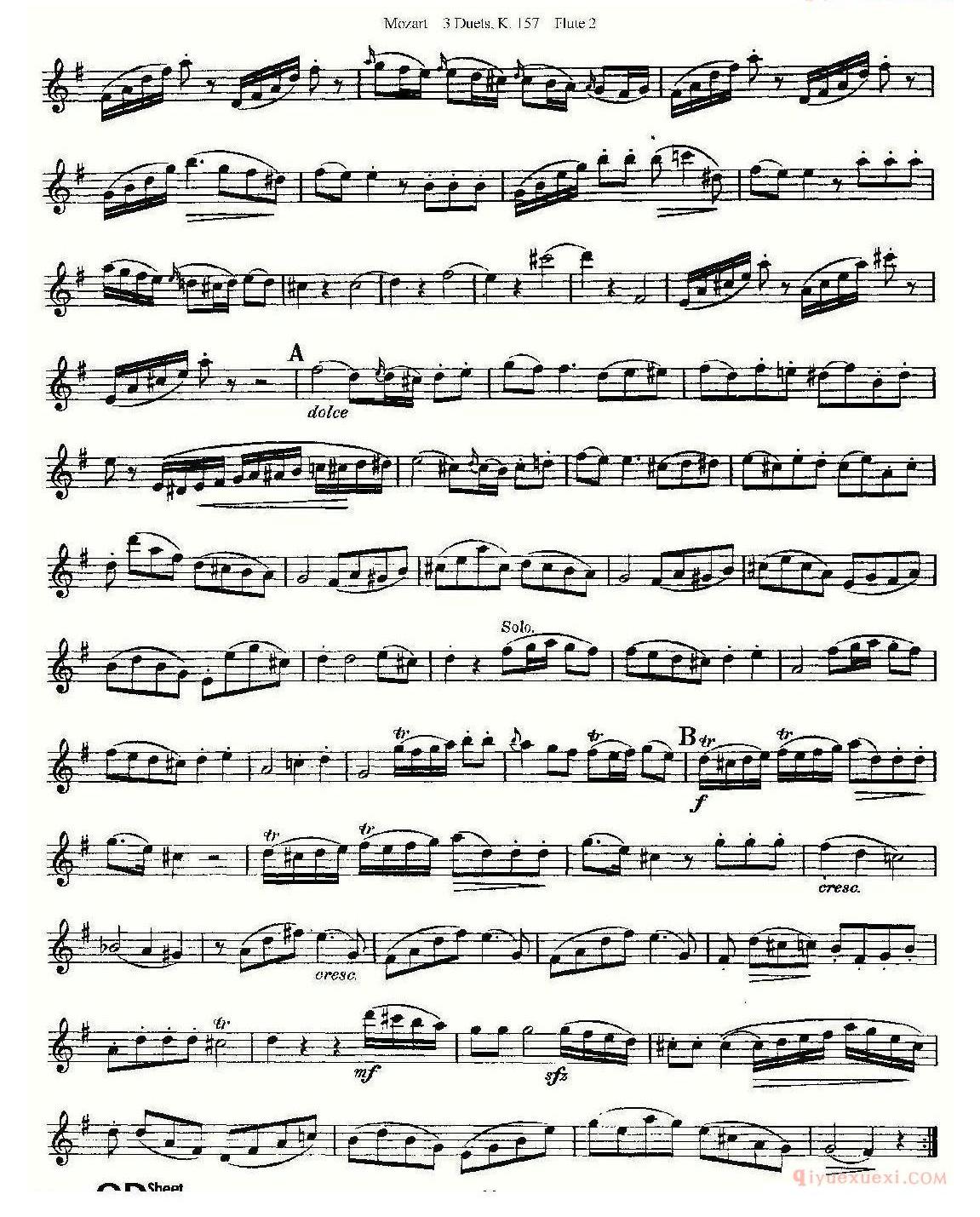 长笛谱子[3 Duets K.157 之第二长笛/二重奏三首 K157号]五线谱