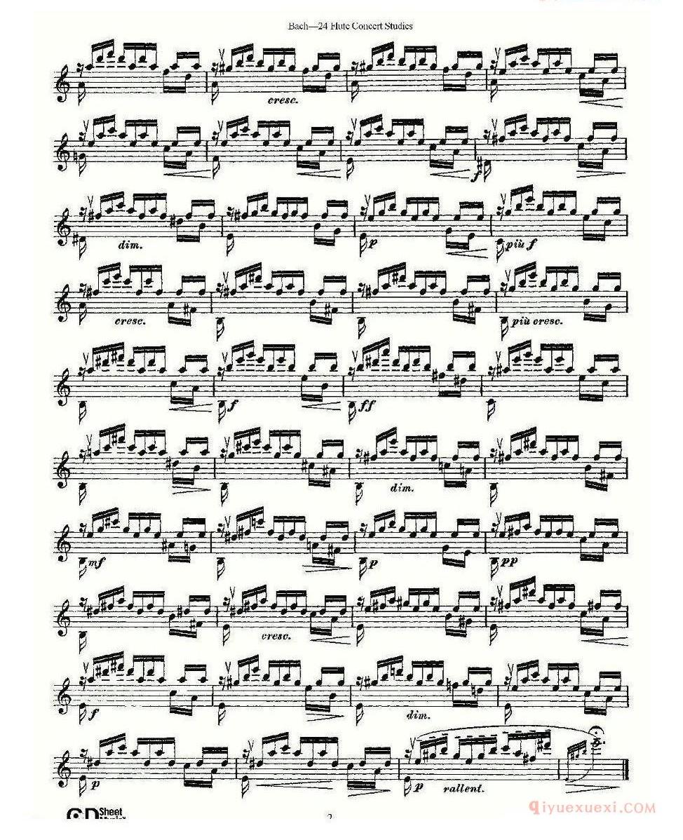 长笛谱网[Bach-24 Flutc Concert Studies/巴赫24首长笛音乐会练习曲]五线谱