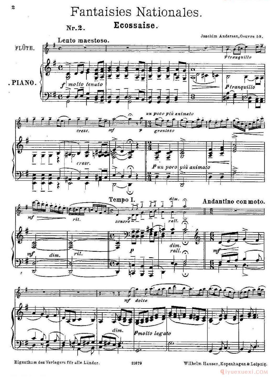 长笛乐谱[Fantaisies nationales. Ecossais/Op.59 No.2/长笛+钢琴伴奏]五线谱