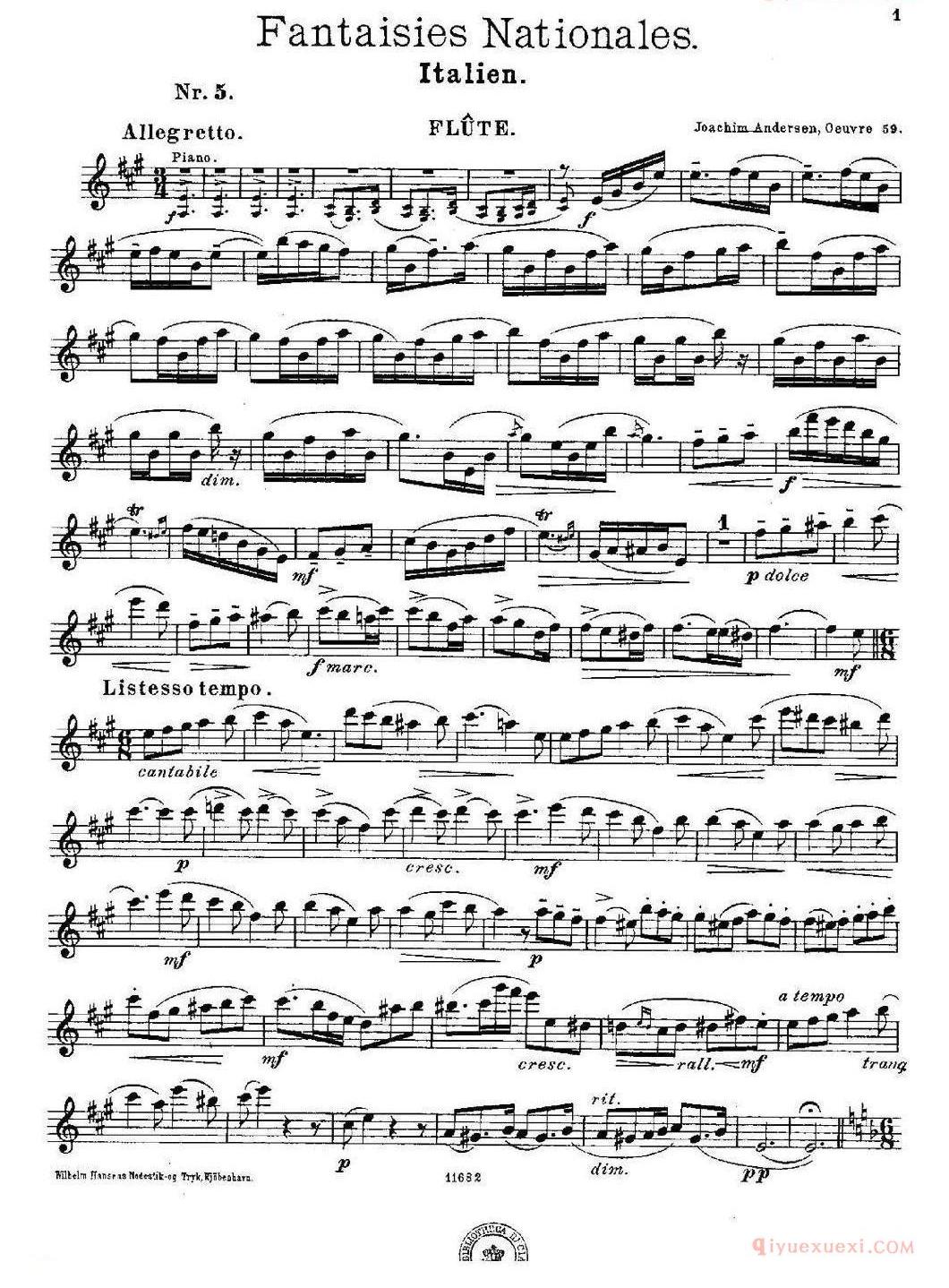 长笛乐谱[Fantaisies nationales. Italien/Op.59 No.5]五线谱