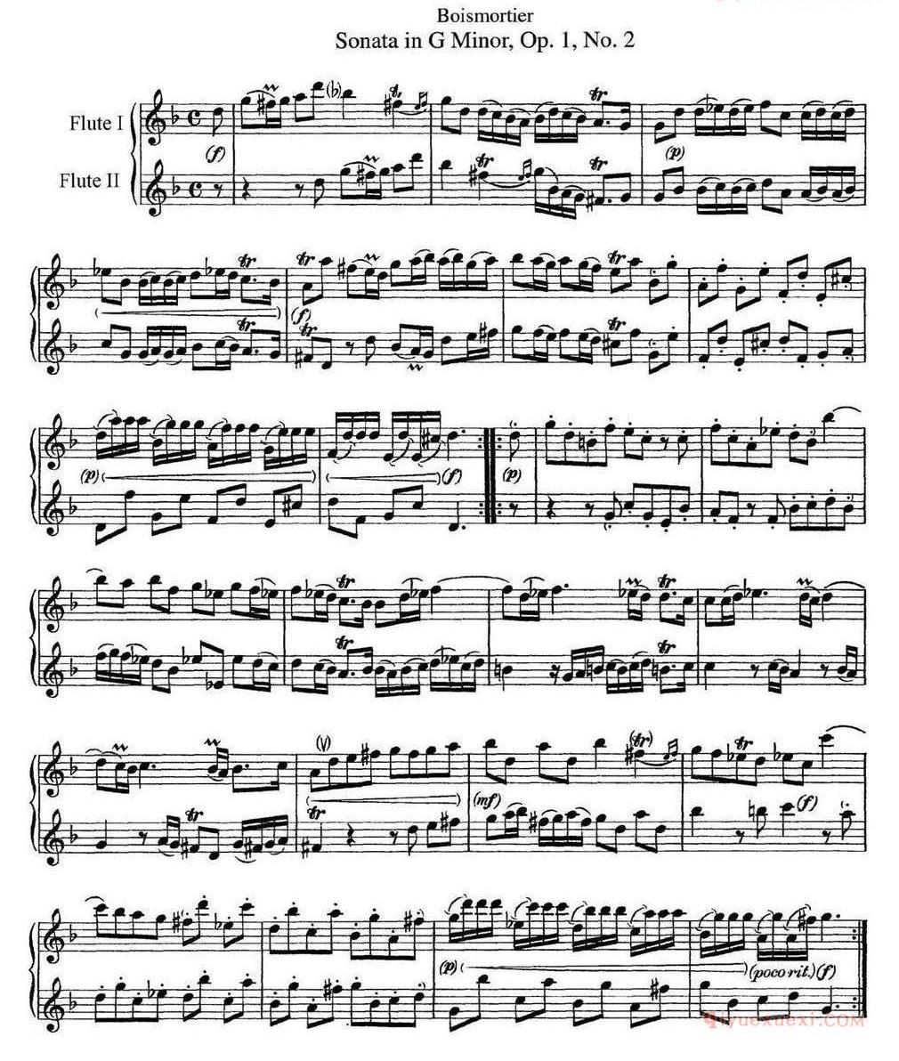 长笛乐谱[G大调双长笛奏鸣曲作品1号之2/Sonata in G Major Op.1No.2]五线谱