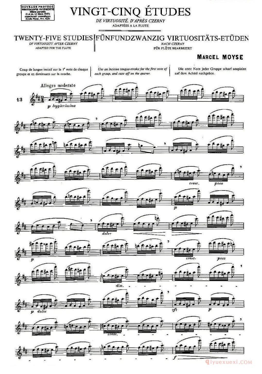 长笛乐谱[Moyse-25 Studies after Czerny flute/25首改编自车尔尼作品的练习曲]五线谱