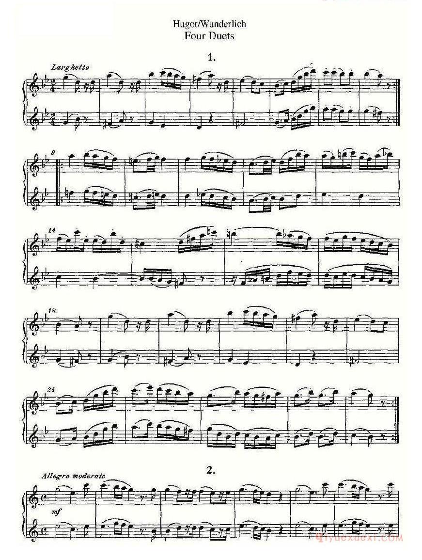长笛乐谱[Hugot-Wunderlich Four Duets/四首二重奏]五线谱