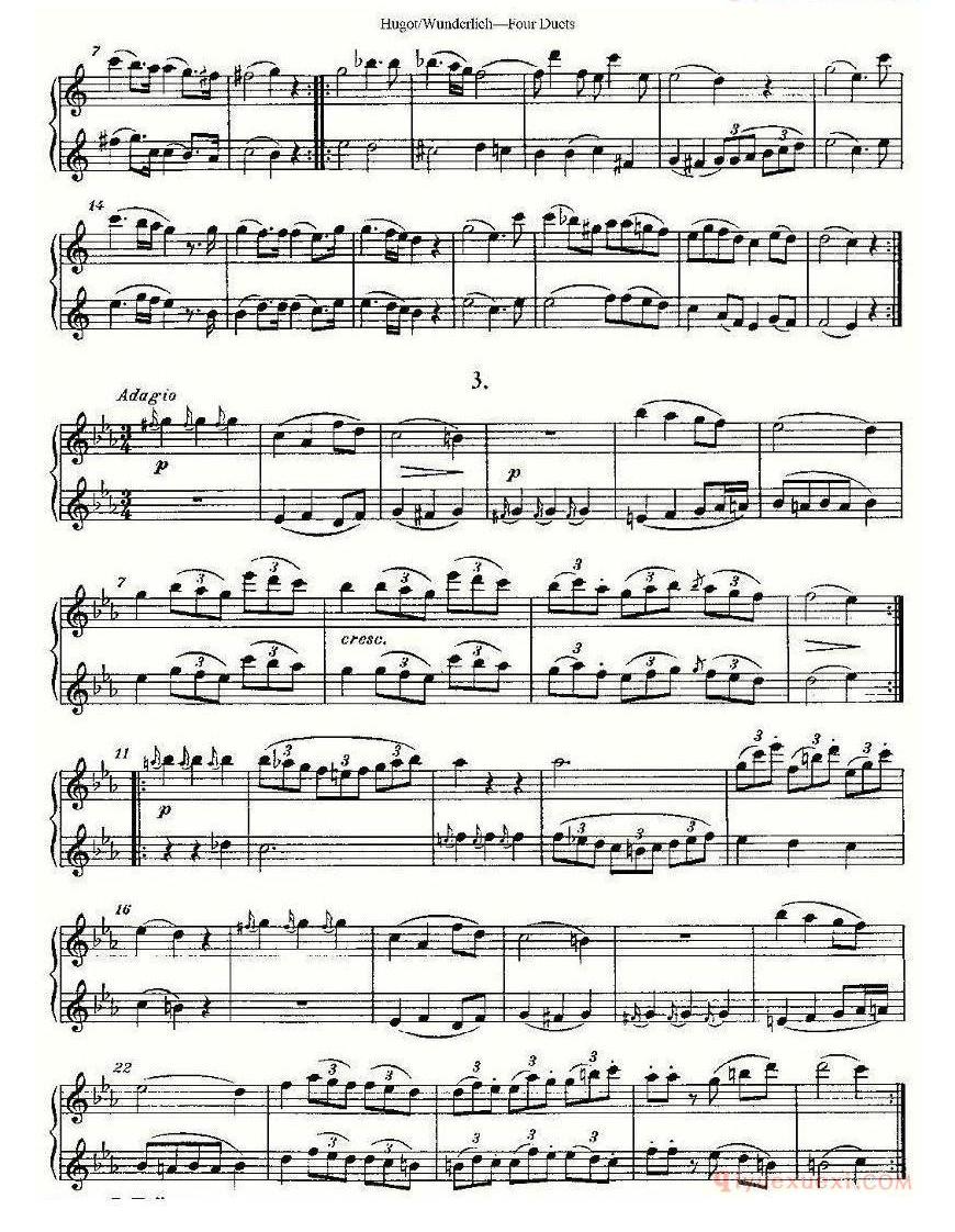 长笛乐谱[Hugot-Wunderlich Four Duets/四首二重奏]五线谱