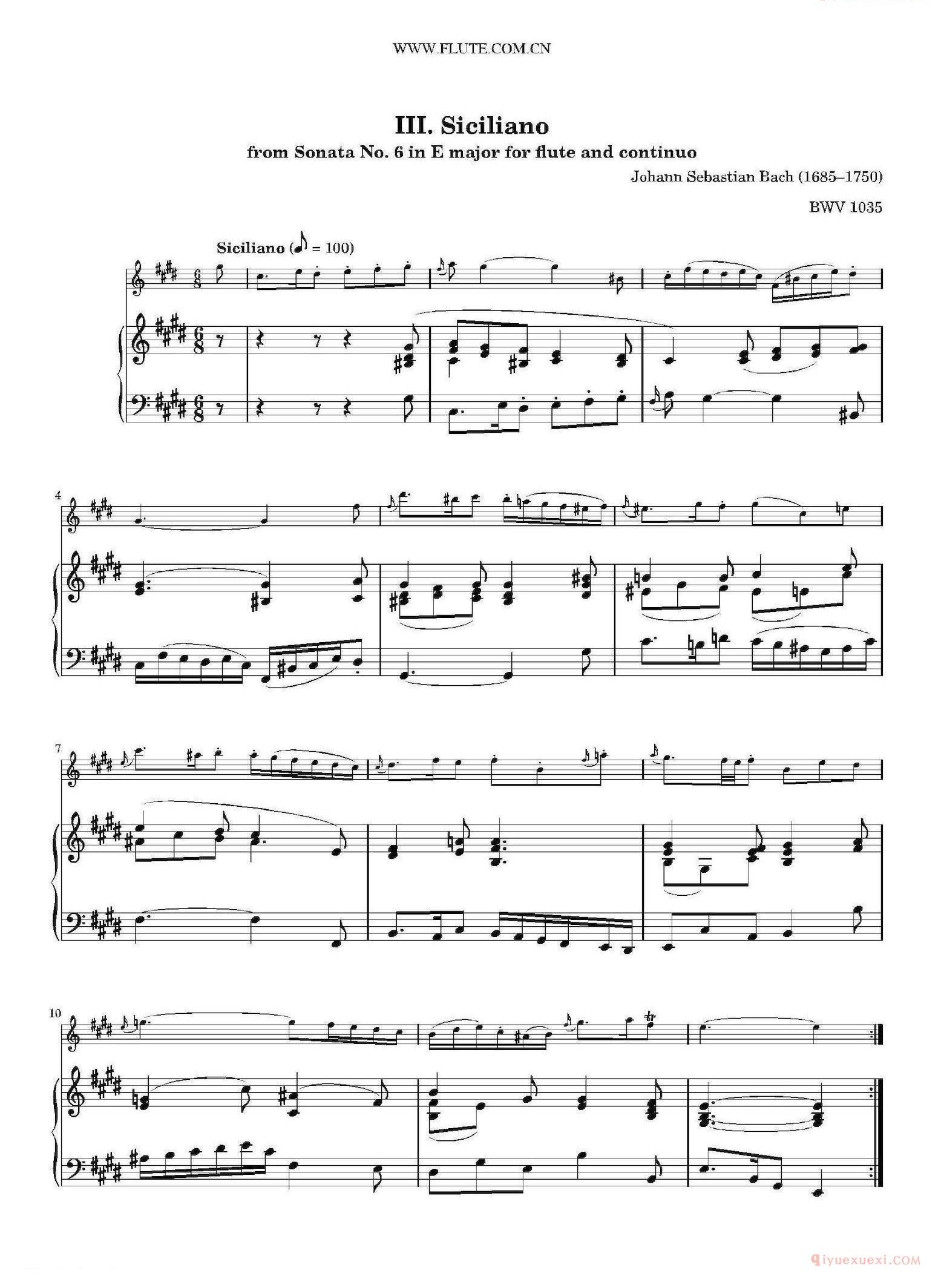 长笛乐谱[Siciliano/BWV1035]