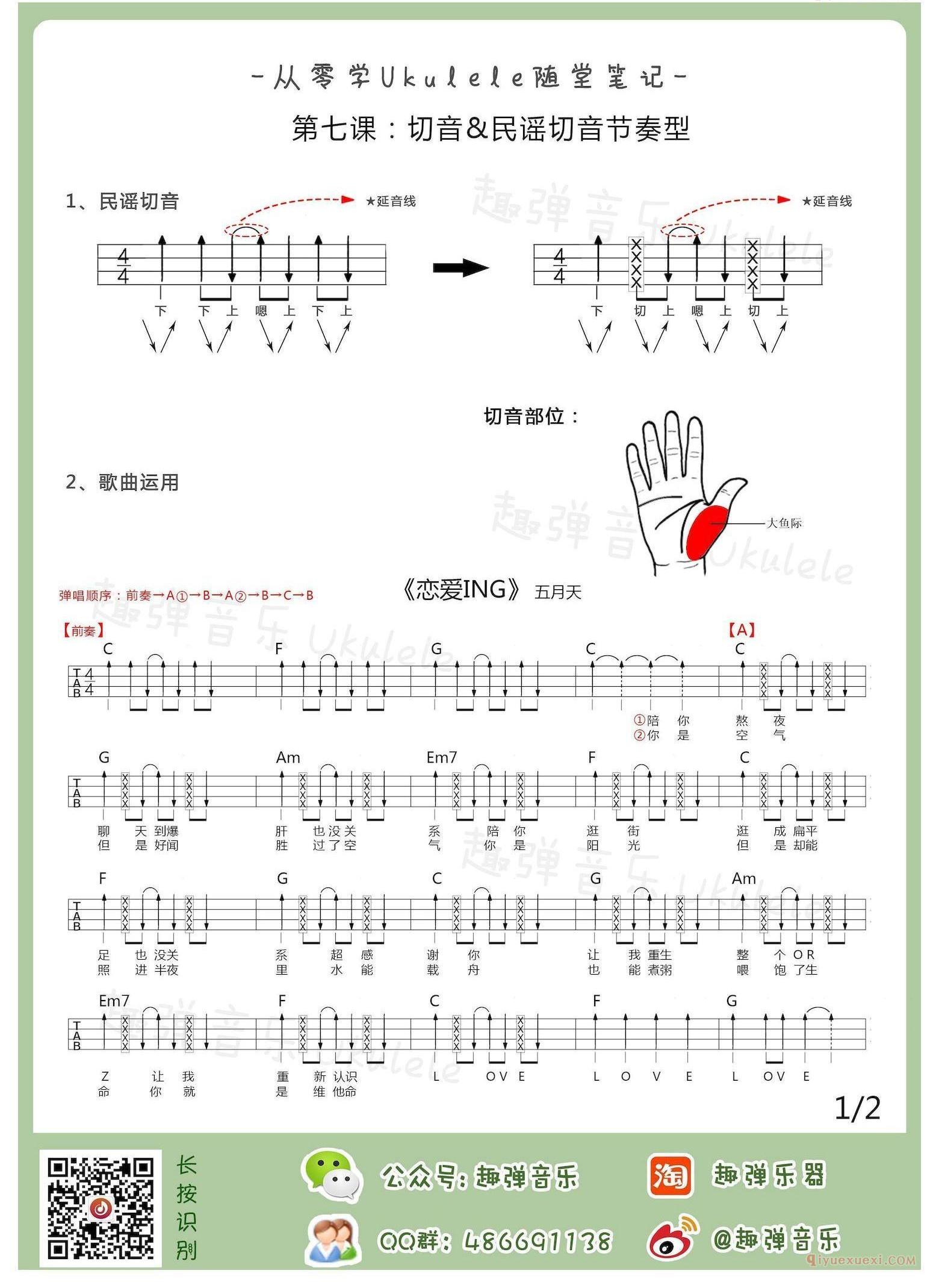 恋爱ING尤克里里谱-切音技巧