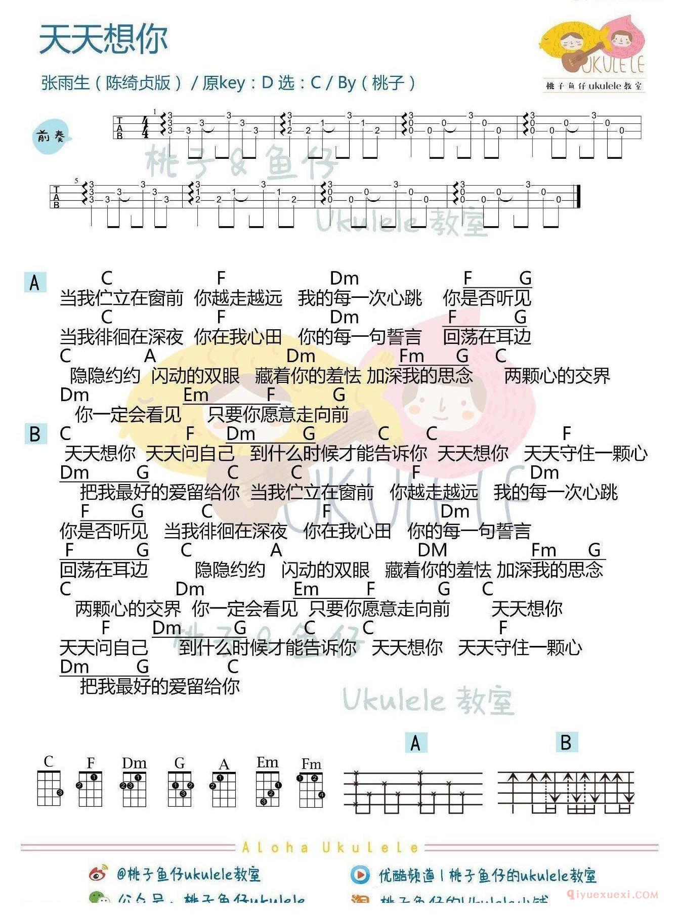 尤克里里谱[陈绮贞/天天想你]