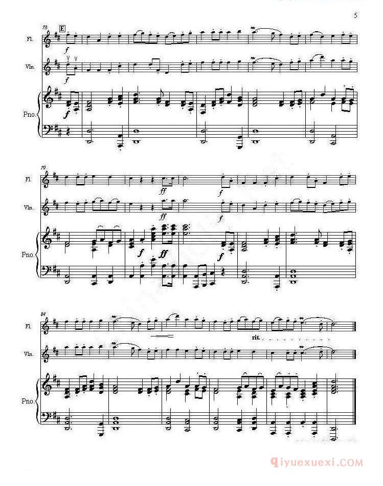 爵士鼓谱[Rondeau/鼓号回旋曲]小提琴+长笛+钢琴伴奏二重奏