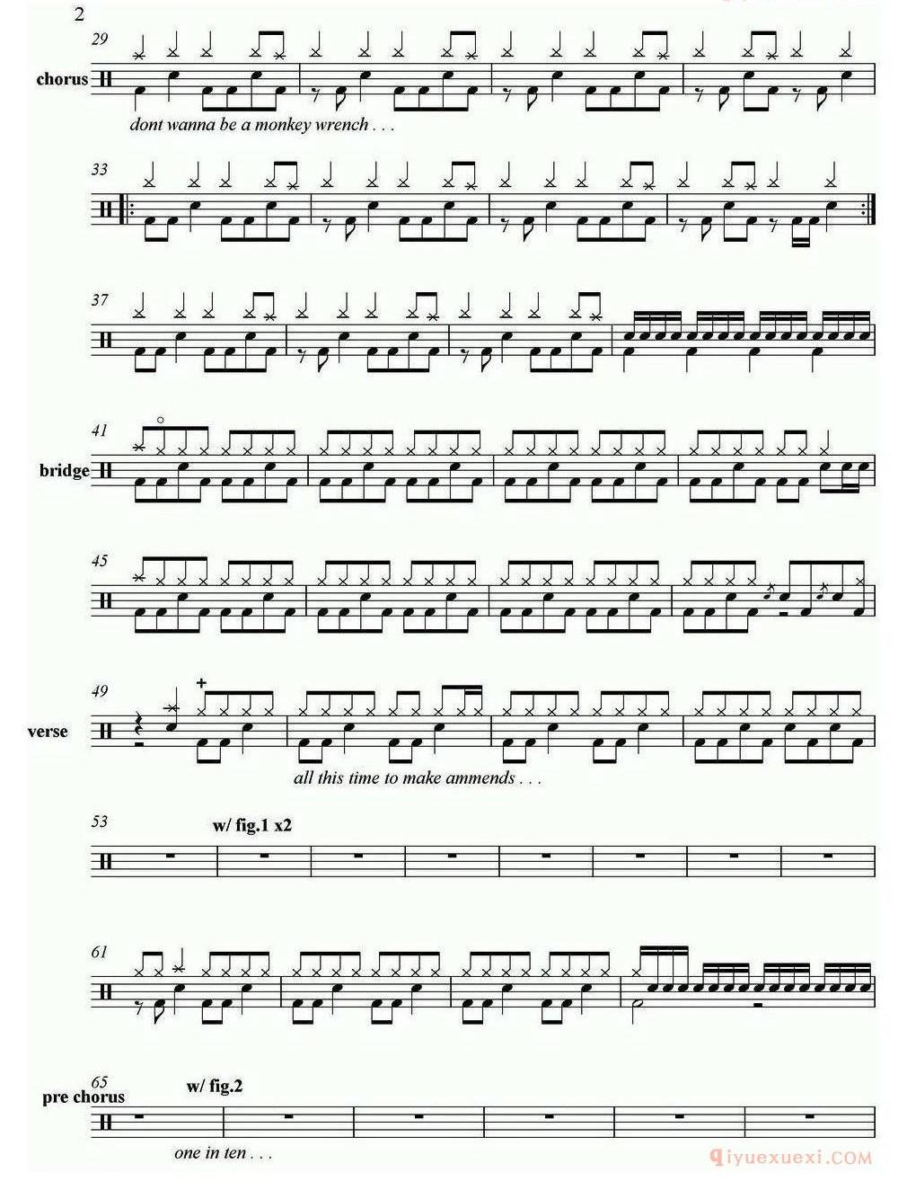 爵士鼓谱[Foo Fighters-Monkey wrench]