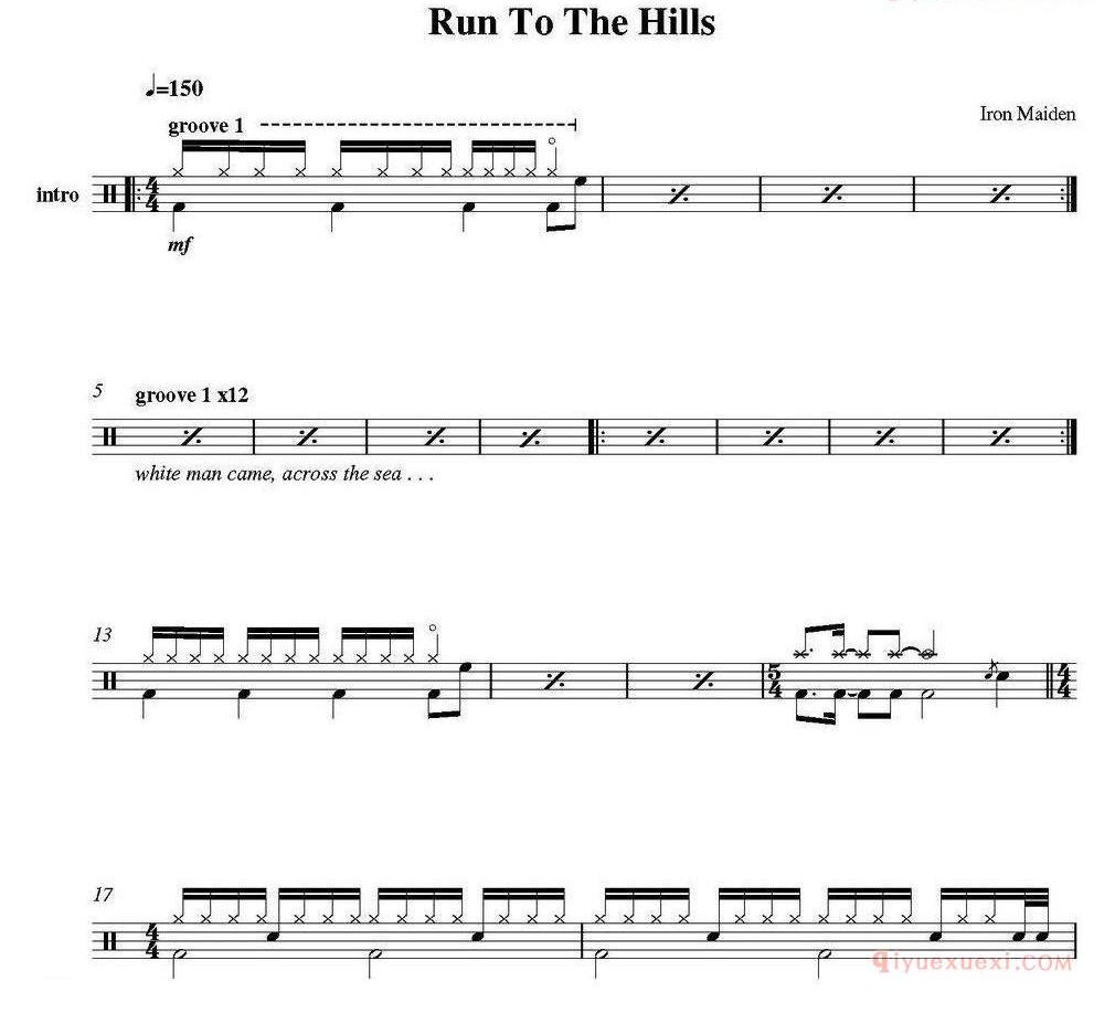 爵士鼓谱[Iron Maiden - Run to the hills]