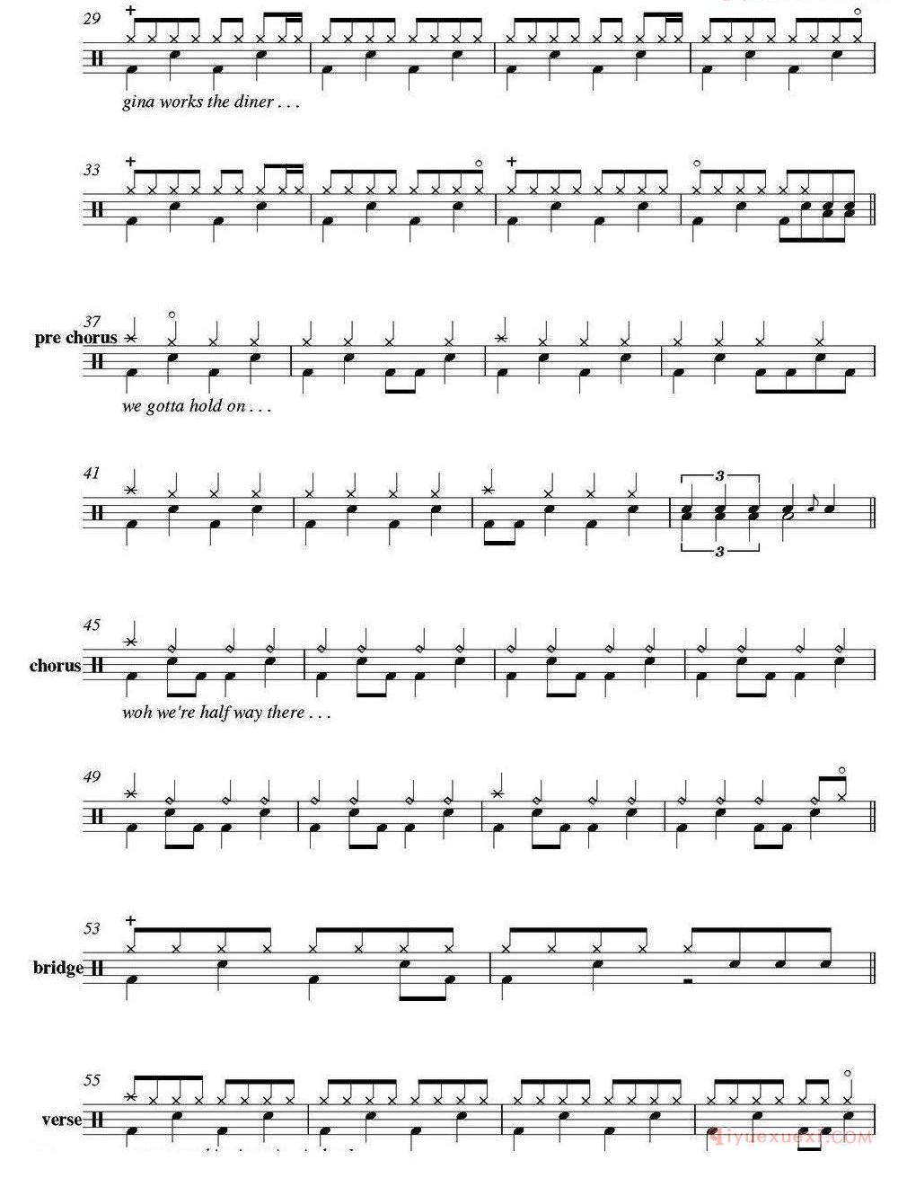 爵士鼓谱_Bon Jovi_Living on a prayer
