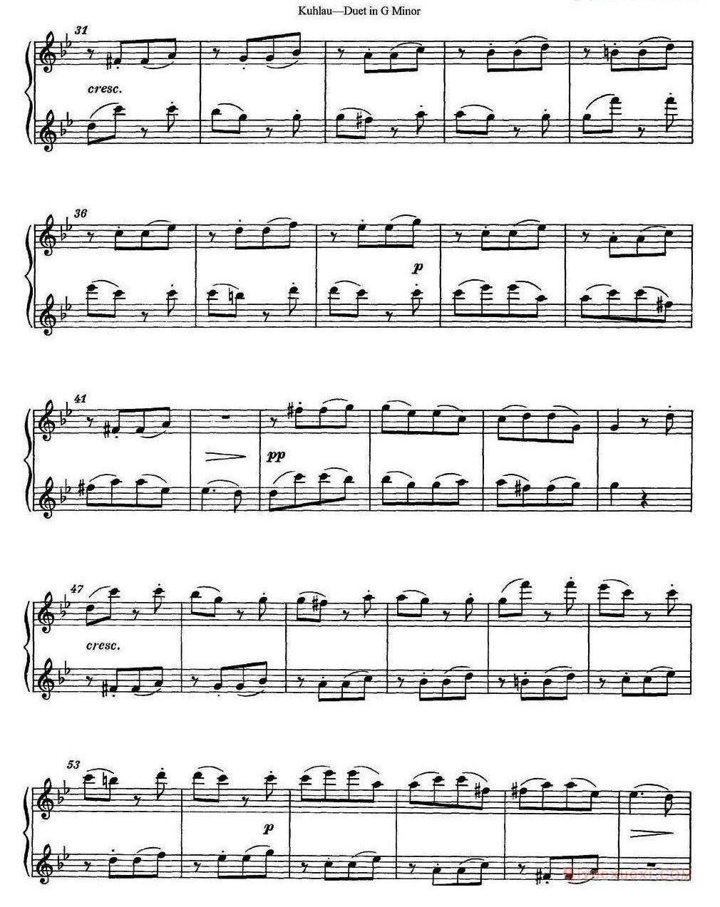 库劳g小调长笛二重奏练习曲(No.2)