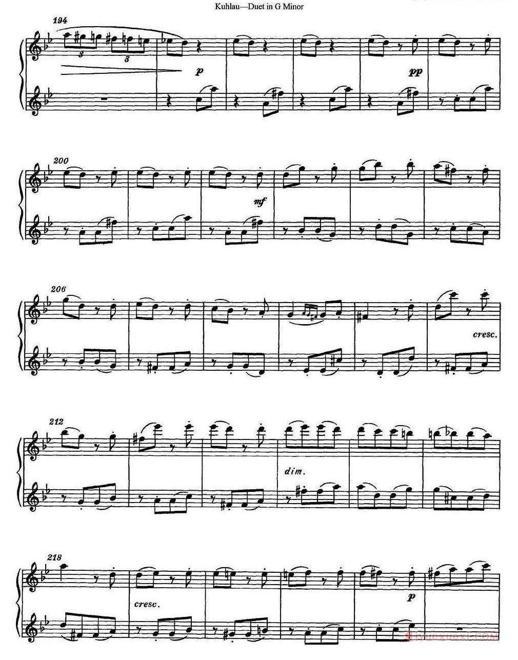 库劳g小调长笛二重奏练习曲(No.2)