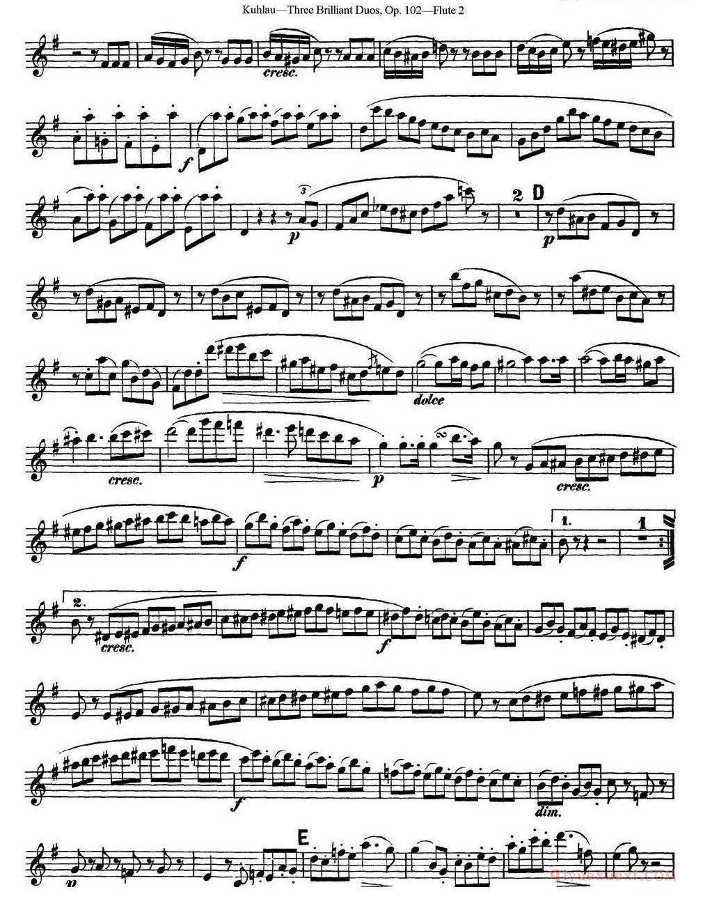 库劳长笛二重奏练习三段OP.102——Flute 2（NO.2） 