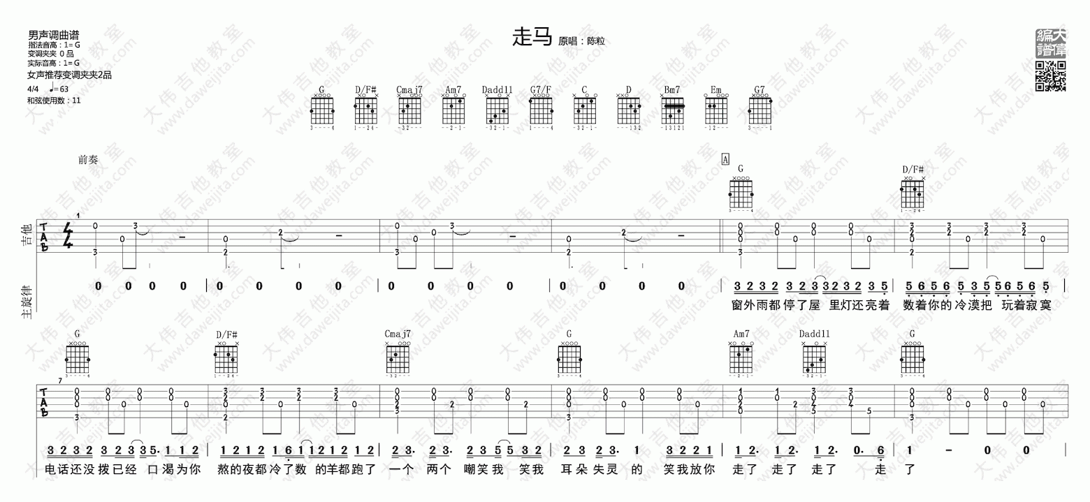 大伟吉他《走马》吉他谱