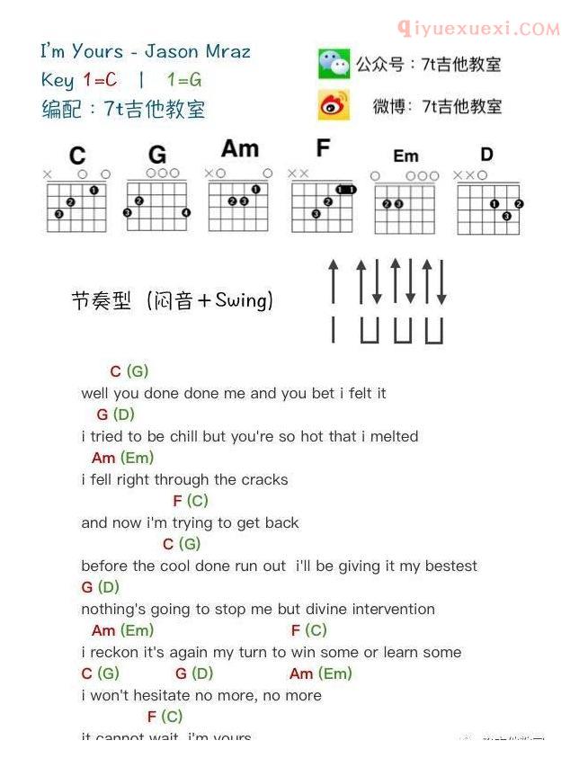 《I'm Yours》吉他谱（和弦谱）