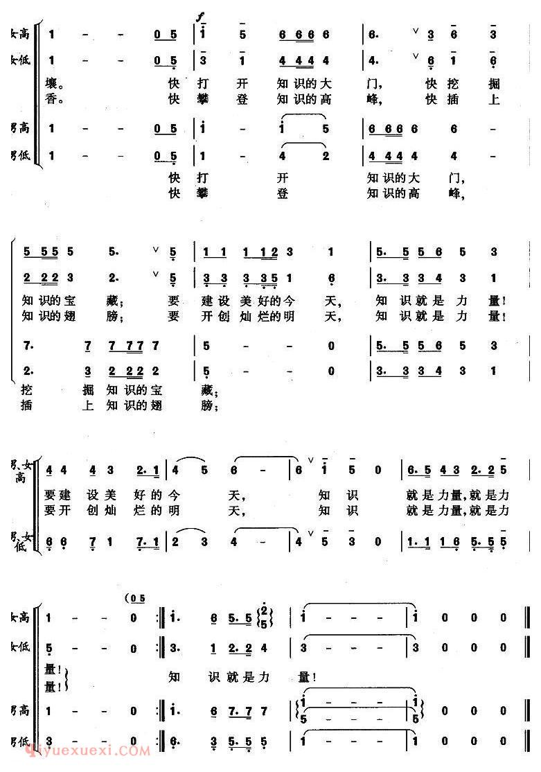 合唱歌曲[知识就是力量/牧歌词 时乐濛曲]简谱