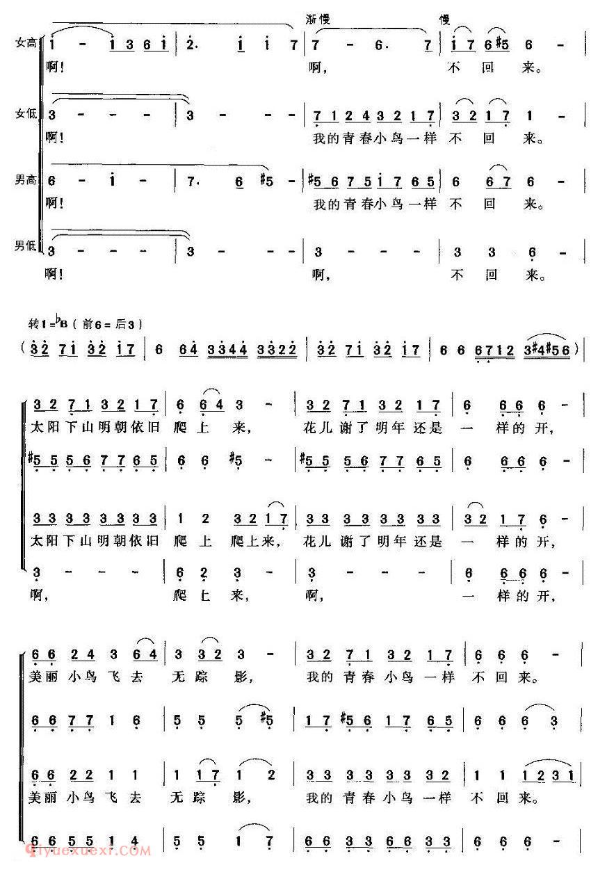 合唱谱[青春舞曲/四声部合唱、王世光编合唱版]简谱