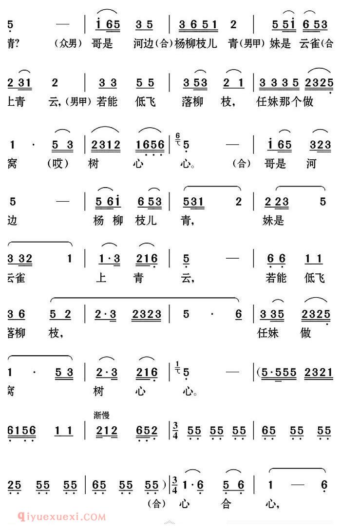 云南花灯《老牛筋相亲/第二场/众人帮腔/幸福歌儿唱不尽》简谱