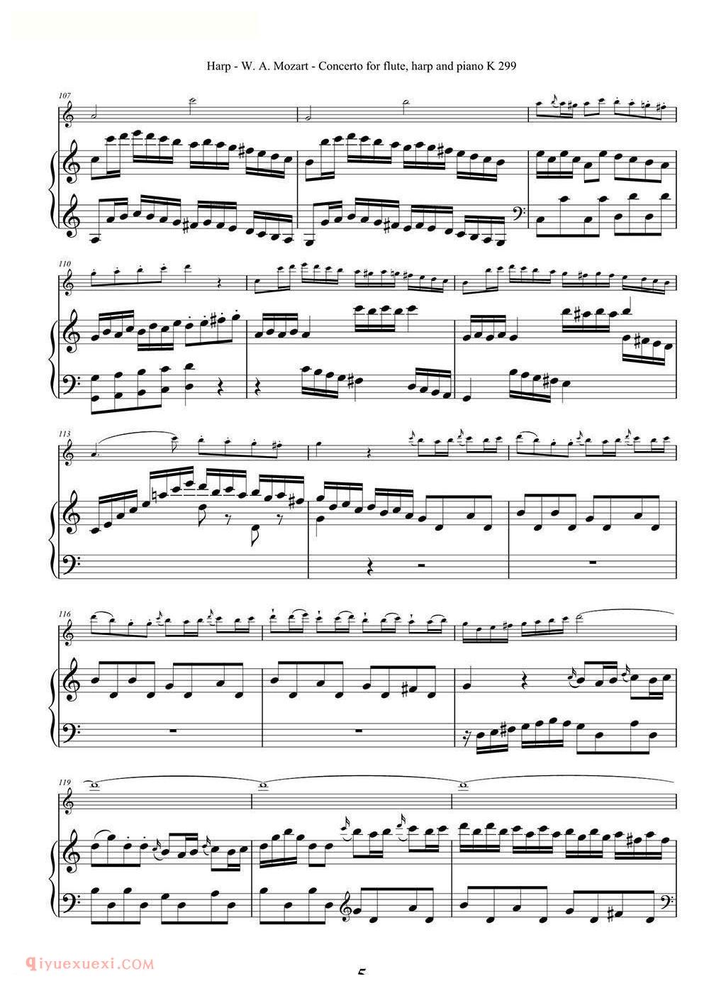 竖琴谱/莫扎特C大调长笛竖琴协奏曲 K.299 Ⅰ-Ⅲ