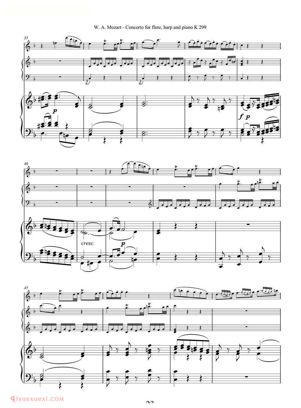 长笛竖琴钢伴谱/莫扎特C大调长笛竖琴协奏曲 K.299 Ⅱ