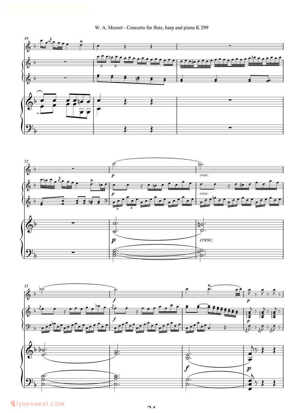 长笛竖琴钢伴谱/莫扎特C大调长笛竖琴协奏曲 K.299 Ⅱ