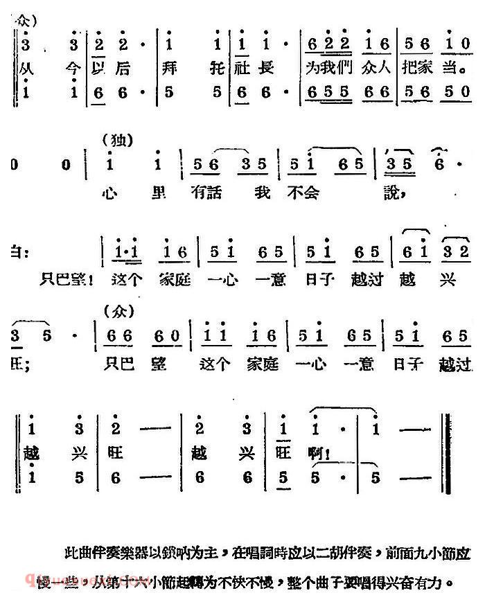 锡剧曲调《合作社里钟声响》走上新路/第一场合唱曲