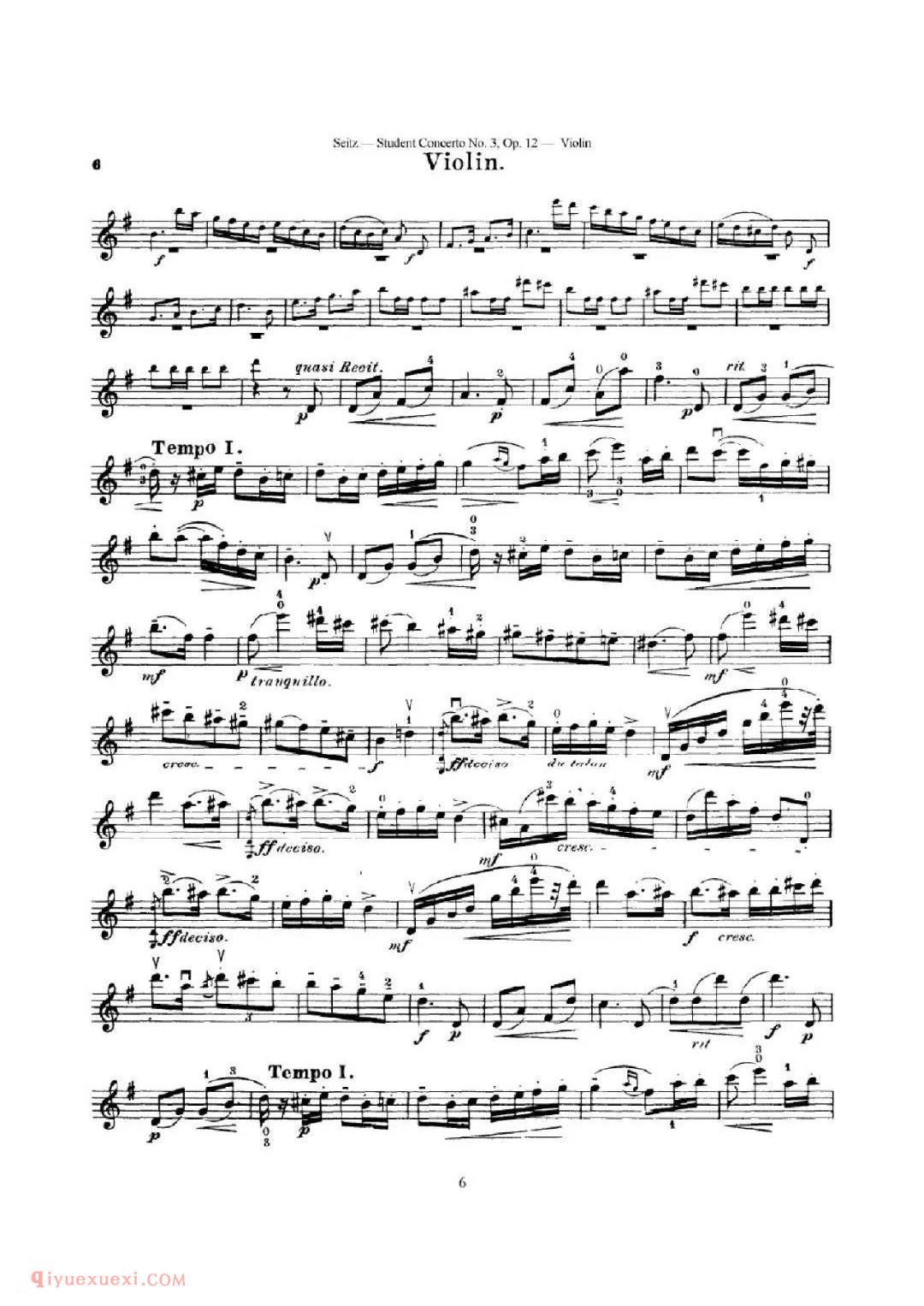 塞茨《g小调第三学生协奏曲》小提琴曲谱