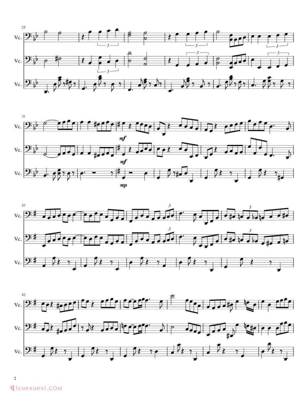 一步之遥 3把大提琴-总谱与分谱