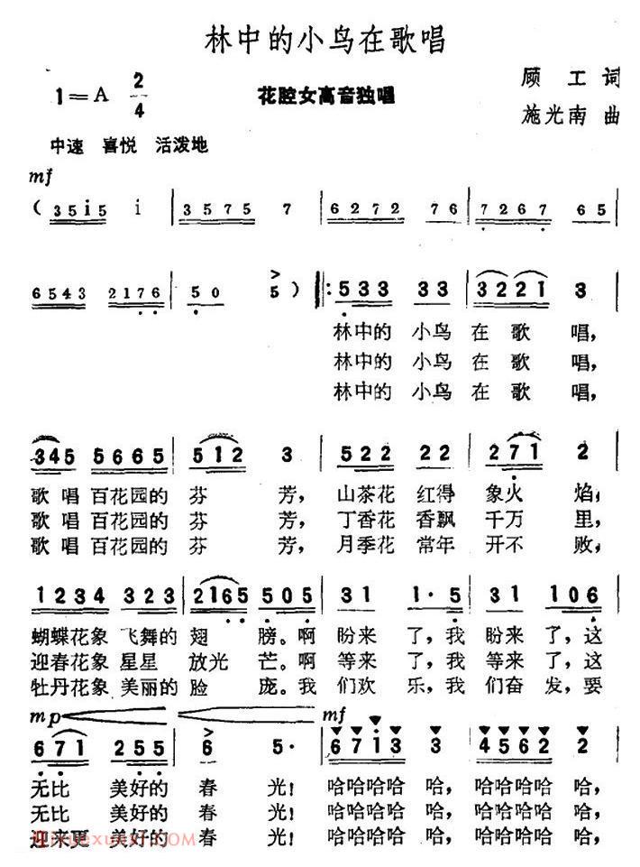 美声歌曲谱 | 林中的小鸟在歌唱/电影/海上升明月/插曲)