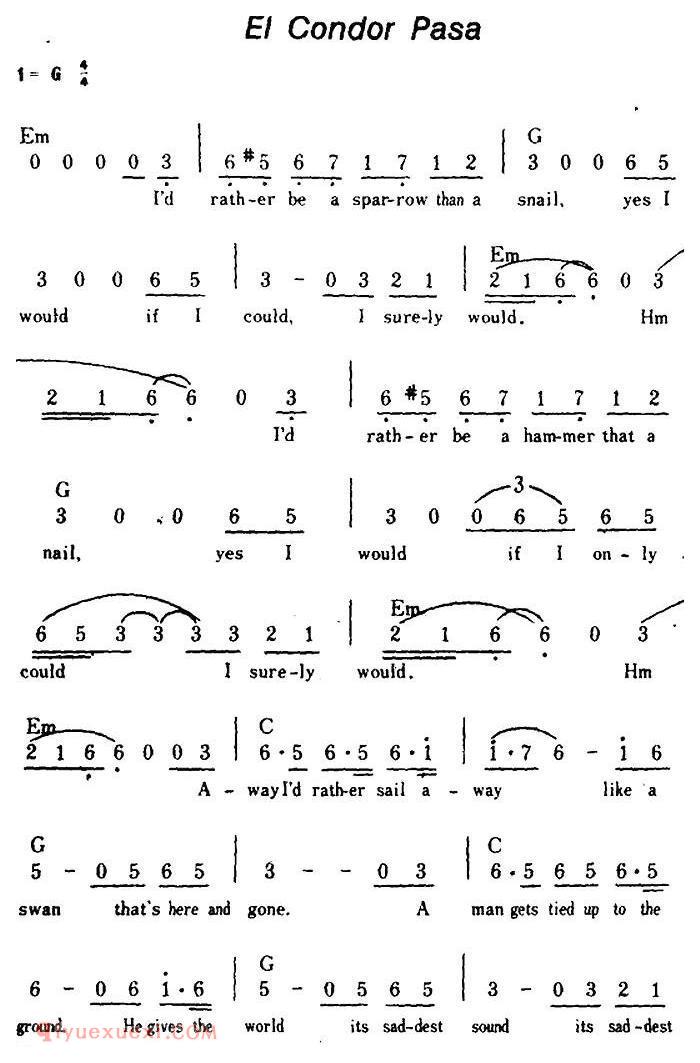 简谱《El Condor Pasa/秃鹰飞去》美国