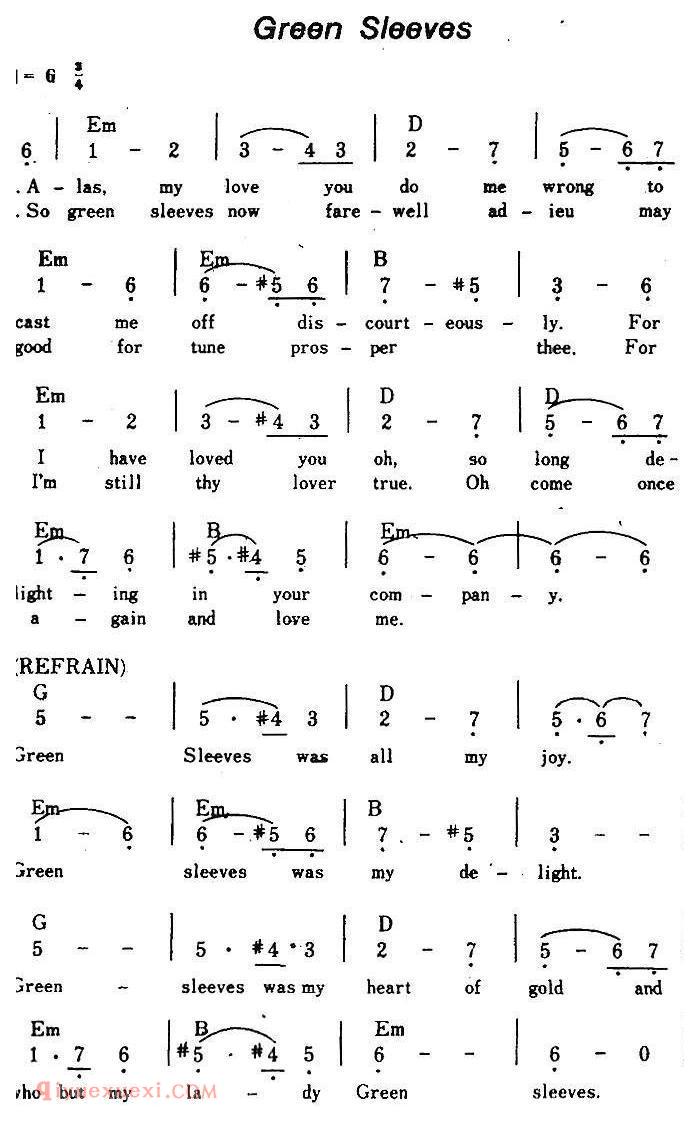 简谱《]Green Sleaves/绿袖子》美国