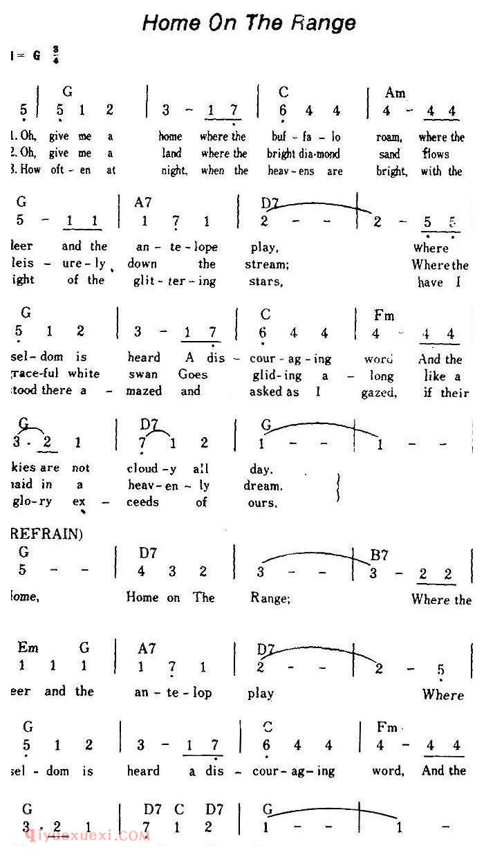 简谱《Home On The Range/草原上的家园》美国