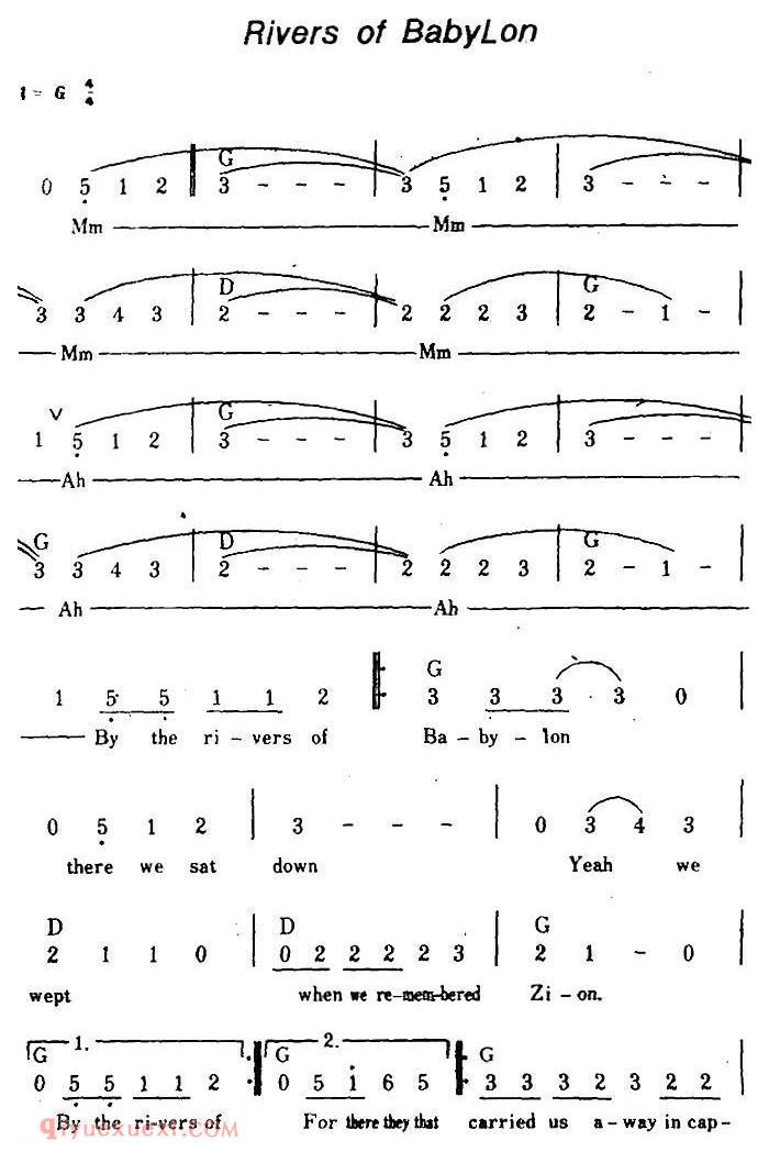简谱《Rivers Of Babylon/巴比伦河、带和弦》美国