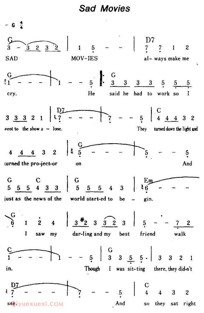 简谱《Sad Movies/伤感的电影、带和弦》美国