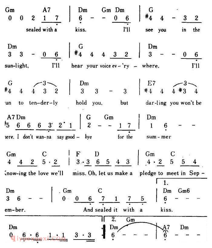 简谱《Sealed With A Kiss/印一个吻、带和弦》美国