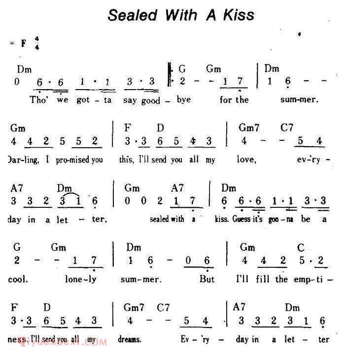 简谱《Sealed With A Kiss/印一个吻、带和弦》美国